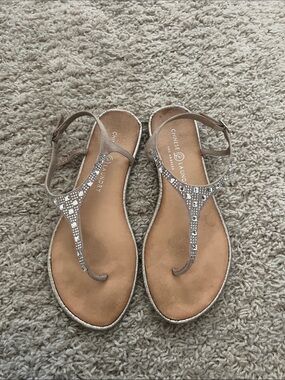 Chinese Laundry Taupe Rhinestone T-Strap Sandals